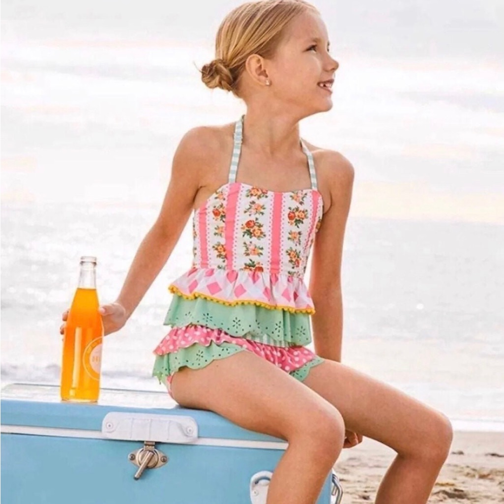 Euc 4t Matilda Jane Wake Boarding Floral Pink Tankini Swim Top & Bottom Set